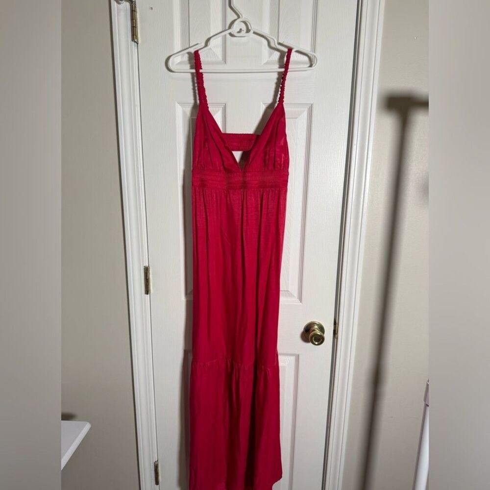 Forever 21 Hot Pink Fuchsia Maxi Dress Open Back Spaghetti Strap Women’s Size L